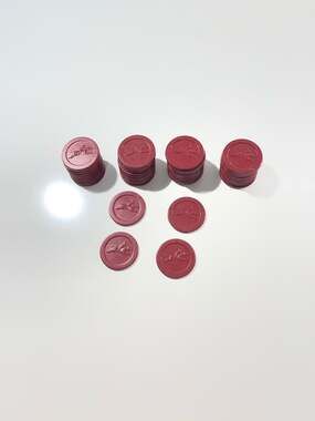 Lot of 44 Vintage Red Clay Poker Chips Horse and Jockey Embossed